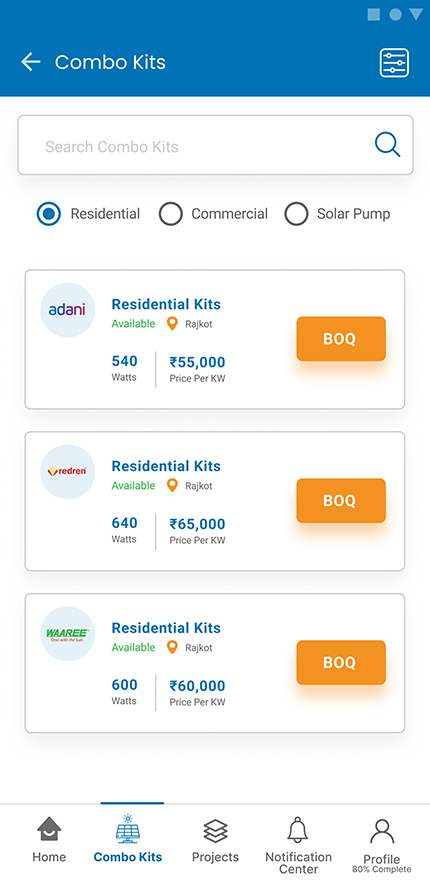App interface with solar tools